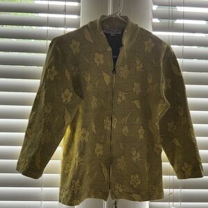 Floral Textured Jacket in Olive Green